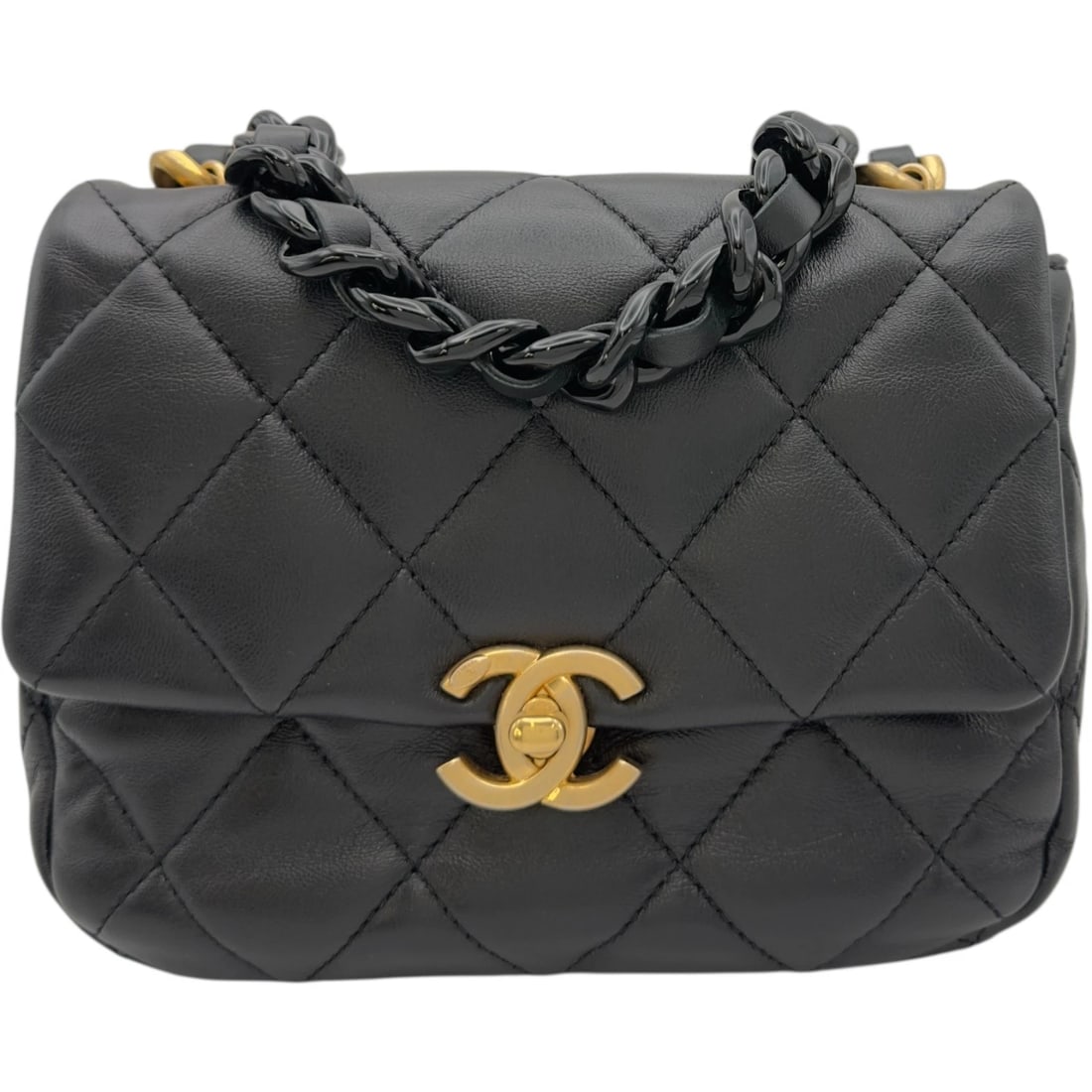 CHANEL MATRASSE CHAIN SHOULDER BAG: CHANEL Matrasse Chain Shoulder Bag Brand: CHANEL Type/Style: Shoulder Bag Material: lambskin Color: Black Black x Gold Hardware Size: W7.1 x H5.1x D2.0inch Shoulder:43.3inch Accessories: None