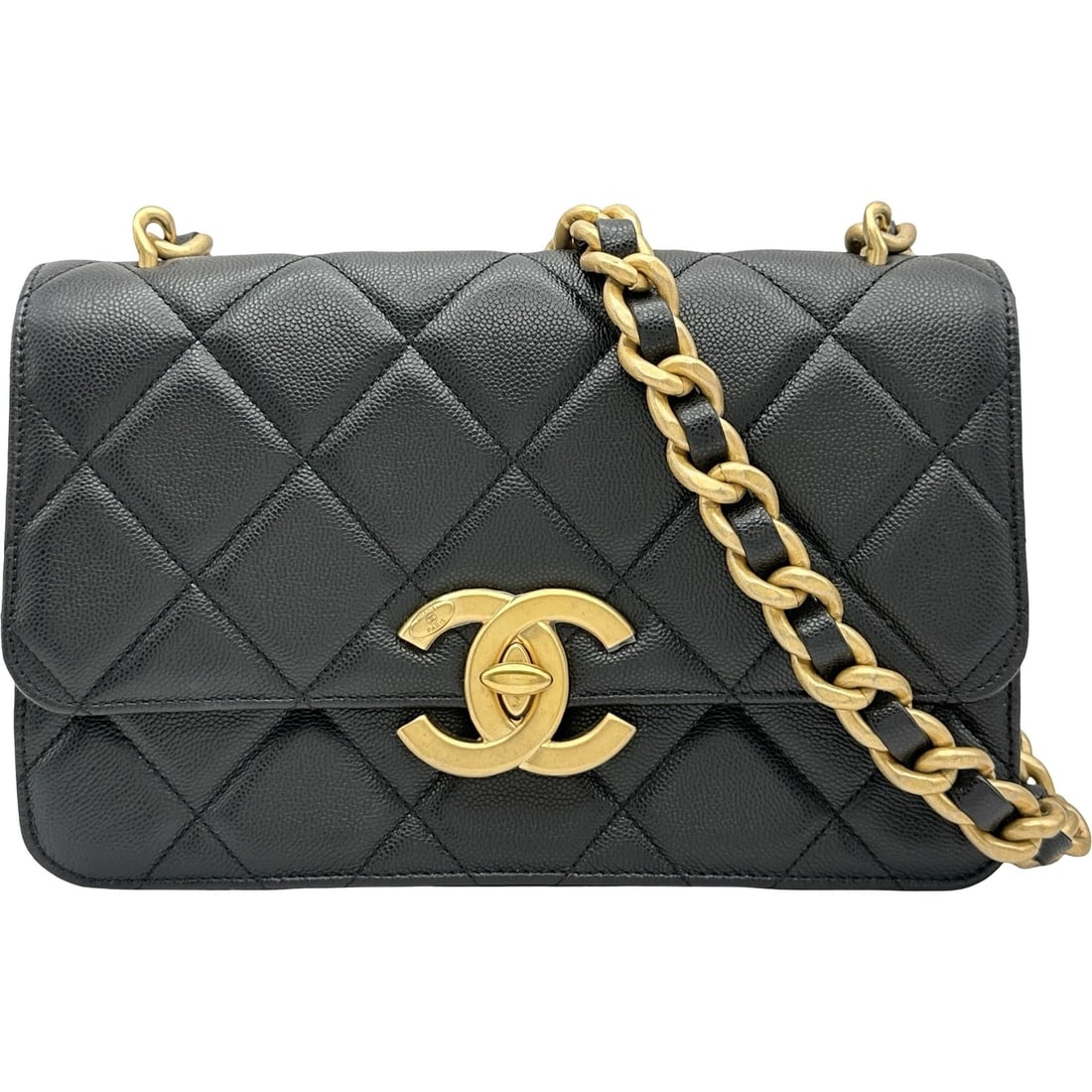 CHANEL LARGE COCO MARK SHOULDER SHOULDER BAG: CHANEL Large COCO Mark Shoulder Shoulder Bag Brand: CHANEL Type/Style: Shoulder Bag Material: Caviar skin Color: Gold Hardware Size: W9.8 x H6.3x D3.0inch Shoulder:30.3inch Accessories: None