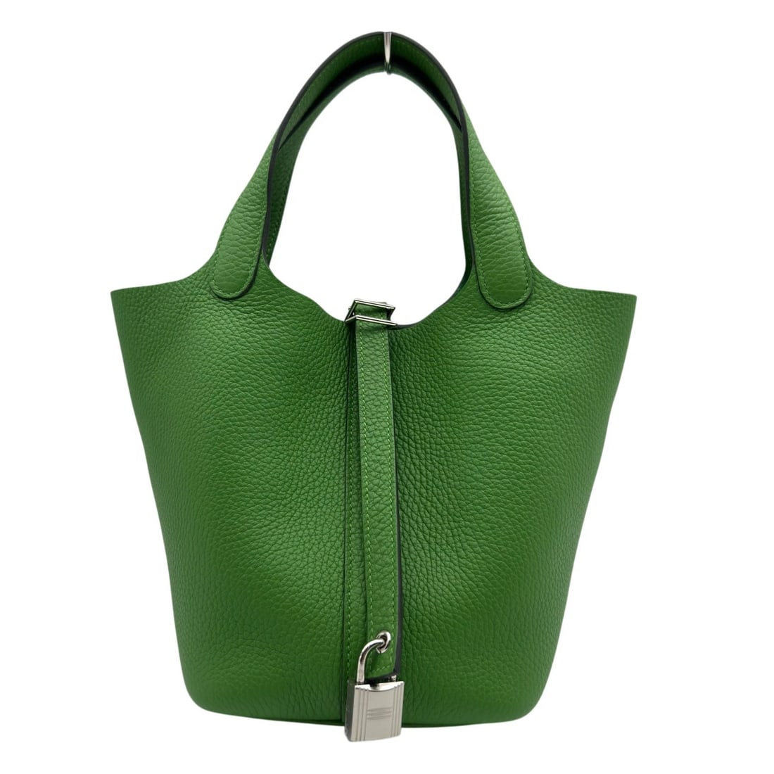 HERMES PICOTAN LOCK PM HANDBAG: HERMES Picotan Lock PM Handbag Brand: HERMES Type/Style: Handbag Material: Taurillon Clemence Color: Vert Yucca SilverHardware Size: W5.1 x H7.5x D7.1inch Accessories: None Accessories Not