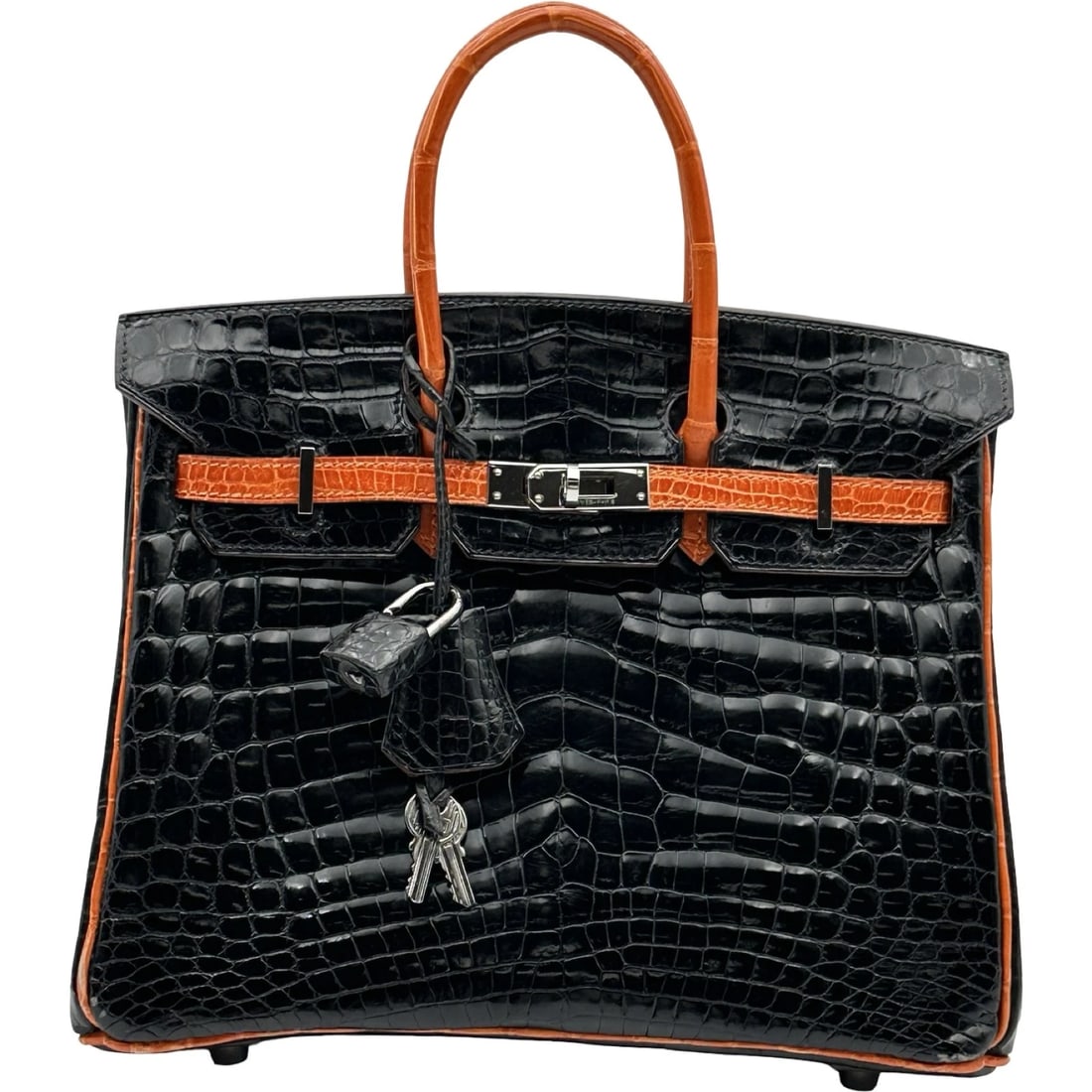 HERMES BIRKIN HANDBAG: HERMES Birkin Handbag Brand: HERMES Type/Style: Handbag Material: Niloticus Color: Orange SilverHardware Size: W9.8 x H7.9x D4.7inch Accessories: None Accessories Notice: When purchasing p