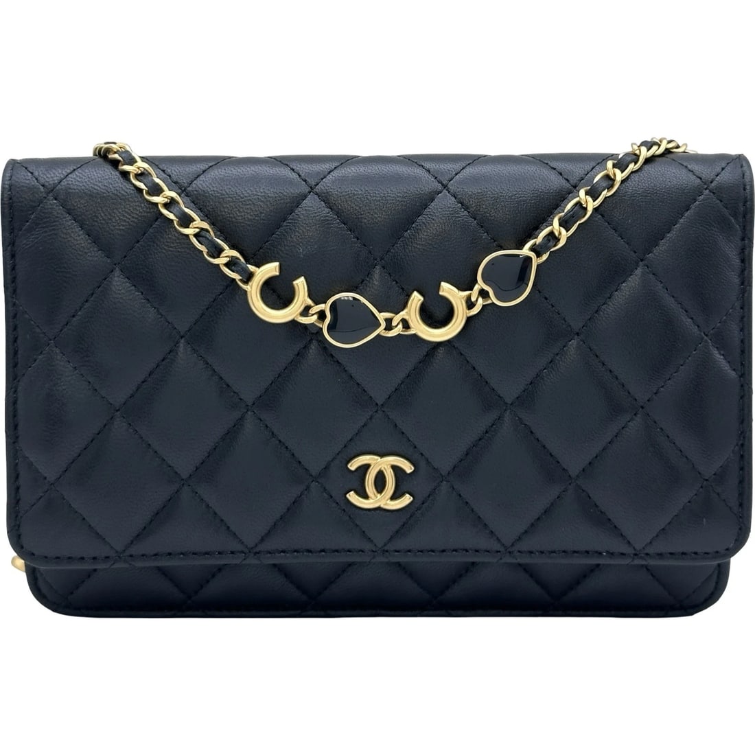 CHANEL MATELASSE CHAIN WALLET SHOULDER BAG: CHANEL Matelasse Chain Wallet Shoulder Bag Brand: CHANEL Type/Style: Shoulder Bag Material: lambskin Color: Black x Gold Hardware Size: W7.5 x H4.7x D1.2inch Shoulder:49.2inch Accessories: None