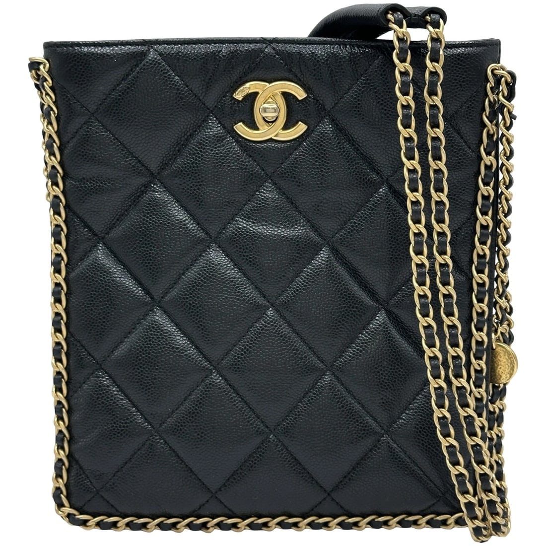 CHANEL SMALL SHOPPING SHOULDER BAG: CHANEL Small shopping Shoulder Bag Brand: CHANEL Type/Style: Shoulder Bag Material: Caviar skin Color: Black Gold Hardware Size: W8.1 x H8.9x D1.4inch Shoulder:43.3inch Accessories: None Accessories