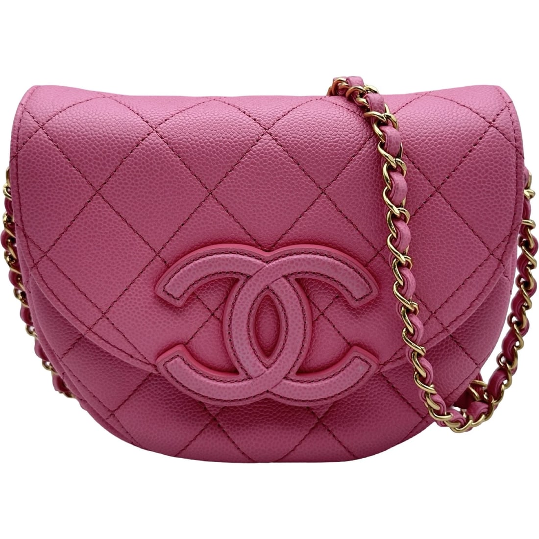 CHANEL MATELASSE MINI MESSENGER SHOULDER BAG: CHANEL Matelasse Mini Messenger Shoulder Bag Brand: CHANEL Type/Style: Shoulder Bag Material: Caviar skin Color: Pink Gold Hardware Size: W7.1 x H5.7x D2.4inch Shoulder:47.2inch Accessories: None