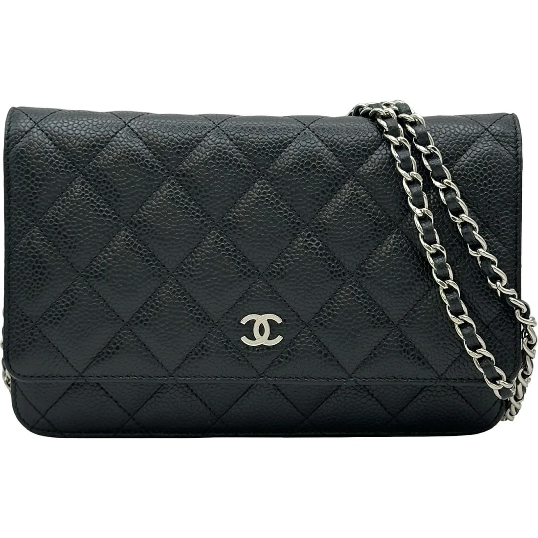 CHANEL MATRASSE CHAIN WALLET SHOULDER BAG: CHANEL Matrasse Chain Wallet Shoulder Bag Brand: CHANEL Type/Style: Shoulder Bag Material: Caviar skin Color: Black SilverHardware Size: W7.5 x H4.9x D1.2inch Shoulder:52.0inch Accessories: None <