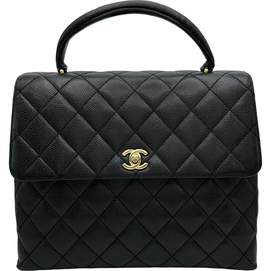 CHANEL MATELASSE TOP HANDLE HANDBAG: CHANEL Matelasse Top Handle Handbag Brand: CHANEL Type/Style: Handbag Material: Caviar skin Color: Black Gold Hardware Size: W11.6 x H9.4x D3.1inch Accessories: None Accessories Notice: When