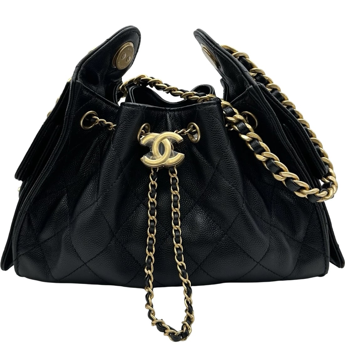 CHANEL 25 MINI SHOULDER BAG: CHANEL 25 Mini Shoulder Bag Brand: CHANEL Type/Style: Shoulder Bag Material: Caviar skin Color: Black Gold Hardware Size: W8.7 x H5.5x D3.7inch Shoulder:21.1inch Accessories: None Accessor