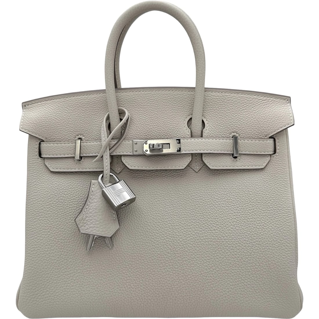 HERMES BIRKIN 25 HANDBAG: HERMES Birkin 25 Handbag Brand: HERMES Type/Style: Handbag Material: Togo Color: Kure SilverHardware Size: W9.8 x H7.9x D5.1inch Accessories: None Accessories Notice: When purchasing pre-owned goods,