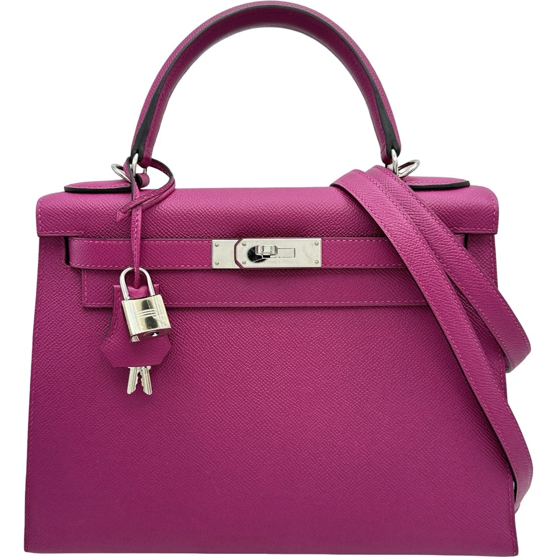 HERMES KELLY 28 OUTER SEWING SHOULDER BAG: HERMES Kelly 28 outer sewing Shoulder Bag Brand: HERMES Type/Style: Shoulder Bag Material: Epsom Color: Rose Purple SilverHardware Size: W11.0 x H8.7x D4.3inch Shoulder:31.5inch Accessories: None