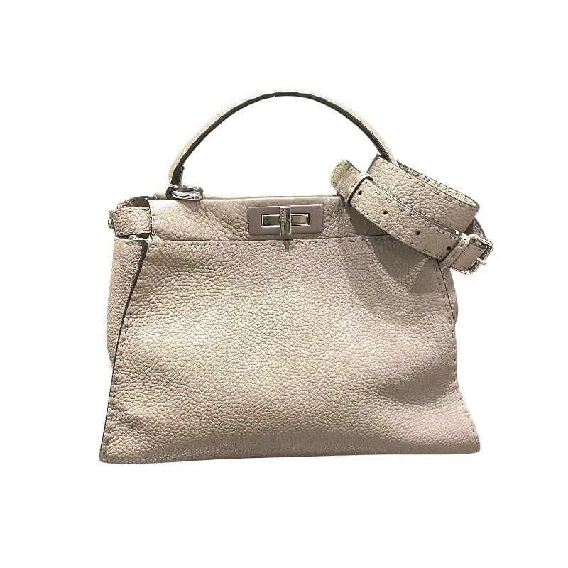 FENDI PEEKABOO REGULAR SELLERIA SHOULDER BAG: FENDI Peekaboo Regular Selleria Shoulder Bag Brand: FENDI Type/Style: Shoulder Bag Material: leather Color: Gray SilverHardware Size: W13.4 x H9.8x D4.7inch Accessories: None Accessories Notice: When