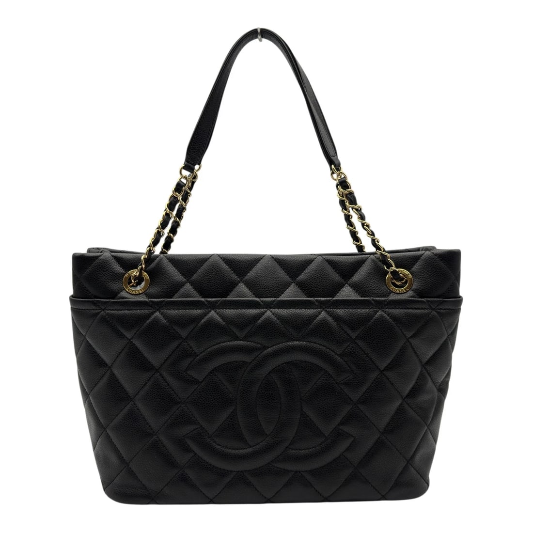 CHANEL COCO MARK CHAINTOTE BAG: CHANEL COCO Mark ChainTote Bag Brand: CHANEL Type/Style: Tote Bag Material: Caviar skin Color: Black Gold Hardware Size: W12.6 x H9.4x D6.3inch Accessories: None Accessories Notice: When p