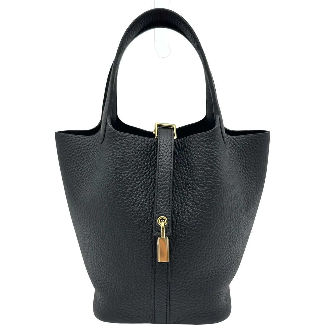 HERMES PICOTAN LOCK PM HANDBAG: HERMES Picotan Lock PM Handbag Brand: HERMES Type/Style: Handbag Material: Taurillon Clemence Color: Black Gold Hardware Size: W7.1 x H7.3x D5.1inch Accessories: None Accessories Notice: When