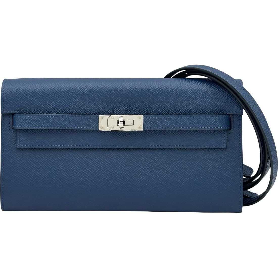 HERMES KELLY WALLET TO GO SHOULDER BAG: HERMES kelly wallet to go Shoulder Bag Brand: HERMES Type/Style: Shoulder Bag Material: Epsom Color: Blue Saphir SilverHardware Size: W8.1 x H4.3x D1.2inch Shoulder:48.0inch Accessories: None