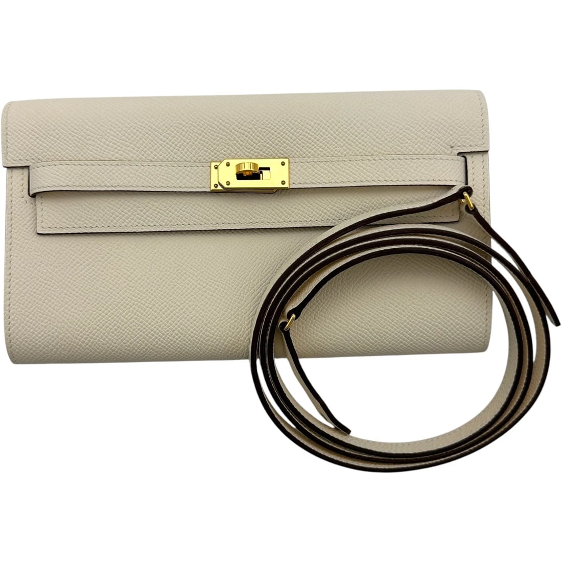 HERMES KELLY TO GO SHOULDER BAG: HERMES Kelly to go Shoulder Bag Brand: HERMES Type/Style: Shoulder Bag Material: Epsom Color: Nata Gold Hardware Size: W8.1 x H4.7x D1.0inch Shoulder:47.8inch Accessories: None Accessories