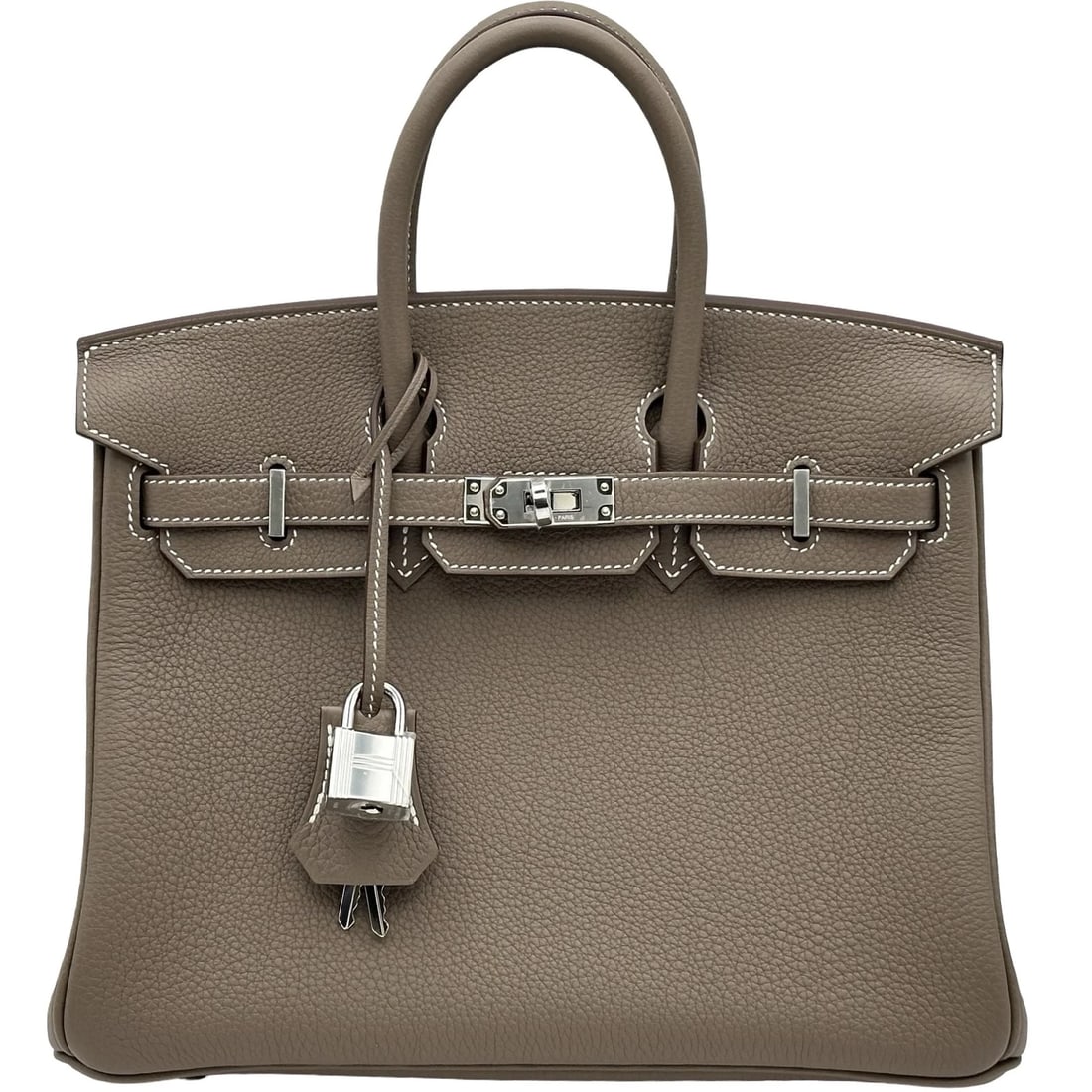 HERMES BIRKIN 25 HANDBAG: HERMES Birkin 25 Handbag Brand: HERMES Type/Style: Handbag Material: Togo Color: Etop SilverHardware Size: W9.8 x H8.1x D5.1inch Accessories: None Accessories Notice: When purchasing pre-owned goods,