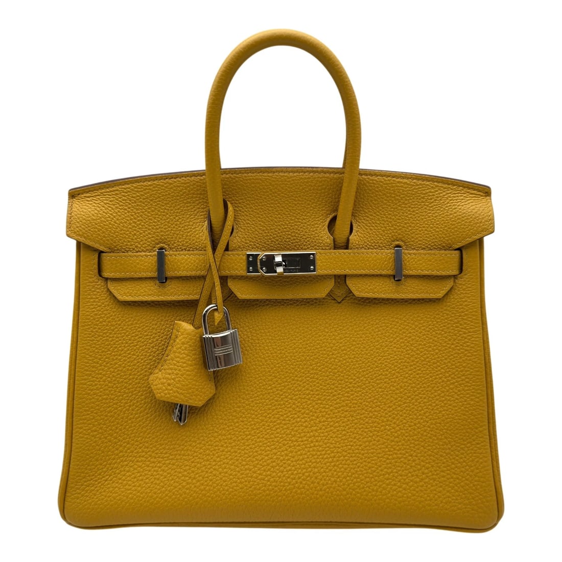 HERMES BIRKIN 25 HANDBAG: HERMES Birkin 25 Handbag Brand: HERMES Type/Style: Handbag Material: Togo Color: Jaune Ambre SilverHardware Size: W9.8 x H8.5x D5.1inch Accessories: None Accessories Notice: When purchasing pre-owned