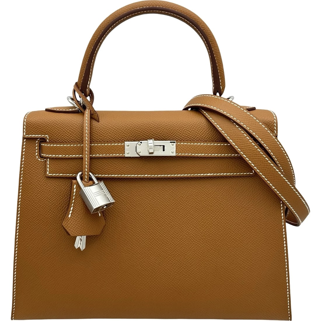 HERMES KELLY 25 OUTER STITCH SHOULDER BAG: HERMES Kelly 25 outer stitch Shoulder Bag Brand: HERMES Type/Style: Shoulder Bag Material: Epsom Color: Gold SilverHardware Size: W9.6 x H7.1x D3.3inch Shoulder:36.8inch Accessories: None Accessories