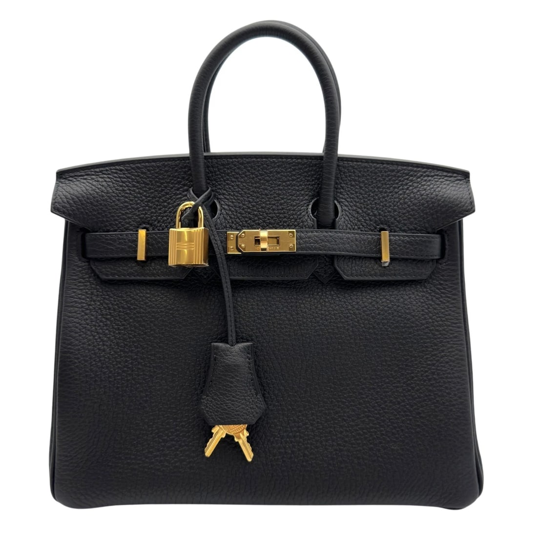 HERMES BIRKIN 25 HANDBAG: HERMES Birkin 25 Handbag Brand: HERMES Type/Style: Handbag Material: Togo Color: Black Gold Hardware Size: W9.8 x H7.9x D5.1inch Accessories: None Accessories Notice: When purchasing pre-owned goods,