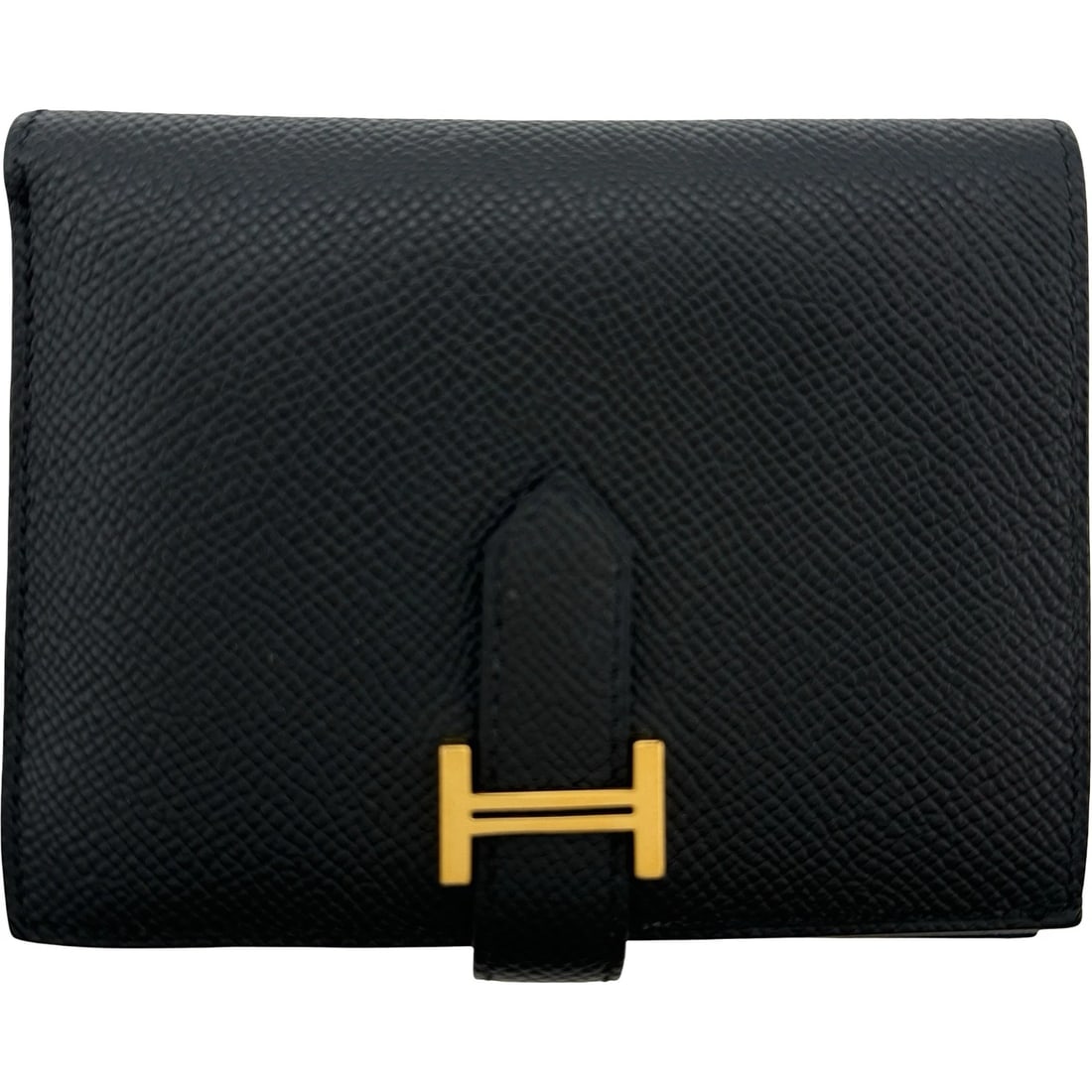 HERMES BEAN COMPACT WALLET: HERMES BEAN Compact wallet Brand: HERMES Type/Style: wallet Material: Epsom Color: Black Gold Hardware Size: W4.7 x H3.9x D0.6inch Accessories: None Accessories Notice: When purchasing pre-owned