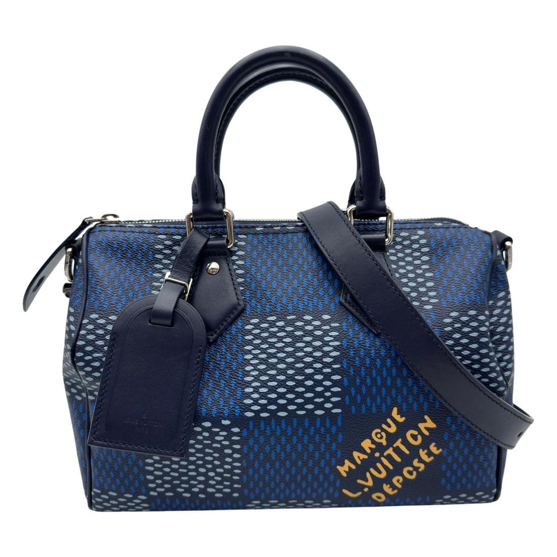 LOUIS VUITTON SPEEDY BANDRIERE 25 SHOULDER BAG: LOUIS VUITTON Speedy Bandriere 25 Shoulder Bag Brand: LOUIS VUITTON Type/Style: Shoulder Bag Material: Damier Heritage/Leather Color: Navy Size: W10.2 x H7.1x D5.5inch Shoulder:37.0inch Accessories: