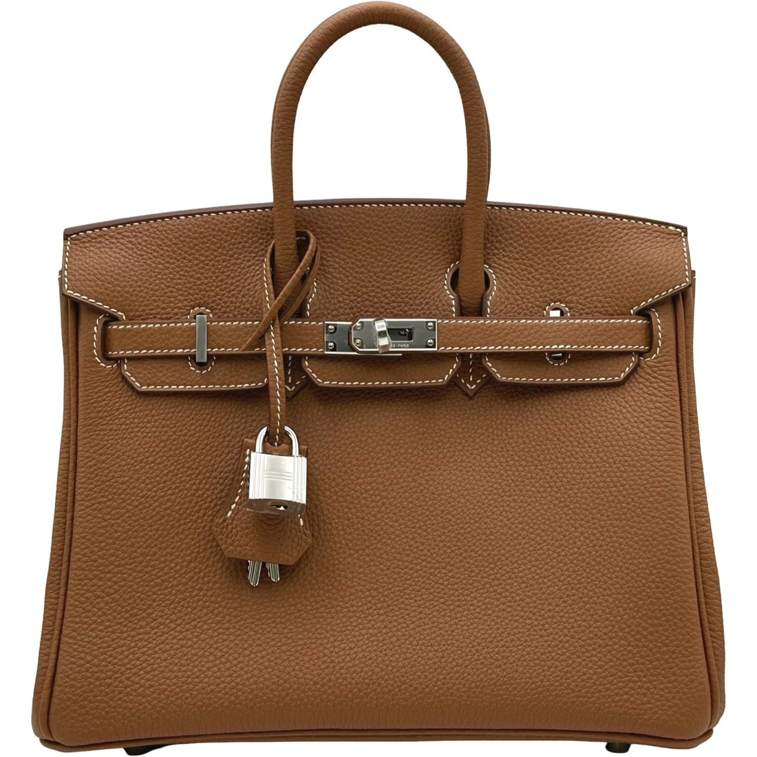 HERMES BIRKIN 25 HANDBAG: HERMES Birkin 25 Handbag Brand: HERMES Type/Style: Handbag Material: Togo Color: Gold SilverHardware Size: W9.8 x H7.9x D5.1inch Accessories: None Accessories Notice: When purchasing pre-owned goods,
