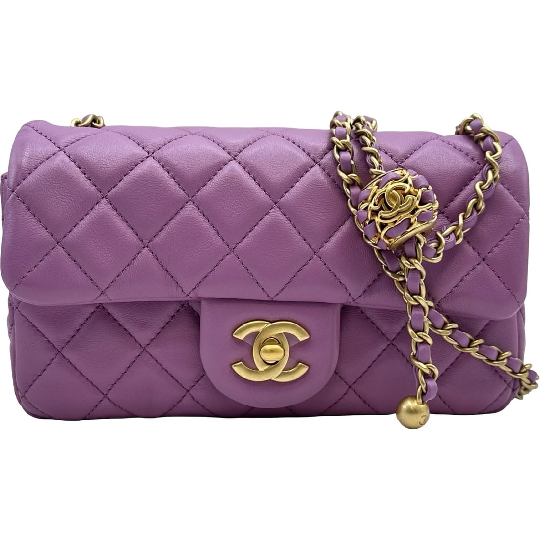 CHANEL MINI MATRASSE 20 SHOULDER BAG: CHANEL Mini Matrasse 20 Shoulder Bag Brand: CHANEL Type/Style: Shoulder Bag Material: lambskin Color: Purple GoldHardware Size: W7.7 x H4.9x D2.4inch Shoulder:42.5inch Accessories: None Ac