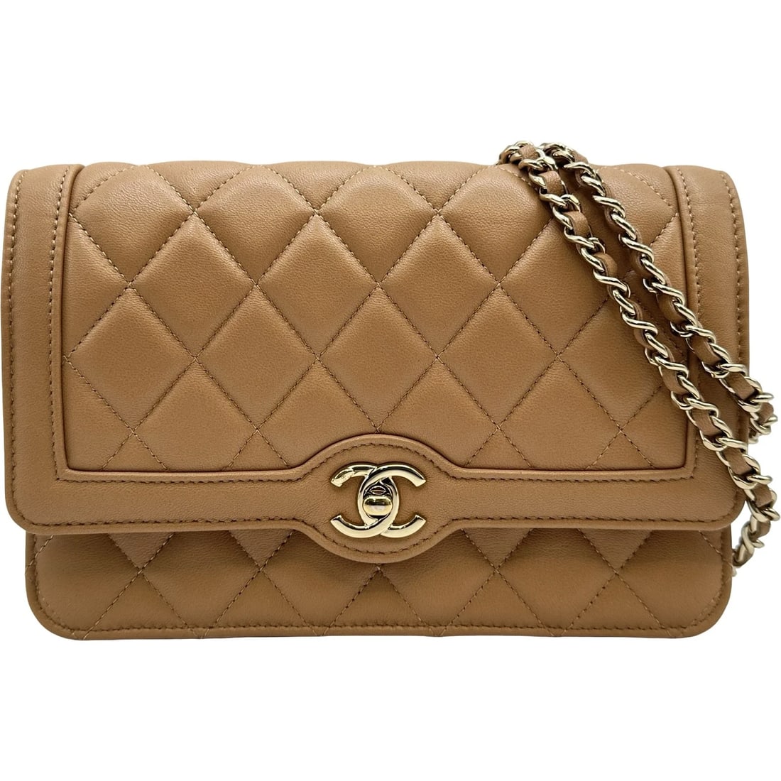 CHANEL MATELASSE MINI FLAP SHOULDER BAG: CHANEL Matelasse Mini Flap Shoulder Bag Brand: CHANEL Type/Style: Shoulder Bag Material: lambskin Color: Beige Gold Hardware Size: W7.5 x H5.1x D1.6inch Shoulder:49.2inch Accessories: None