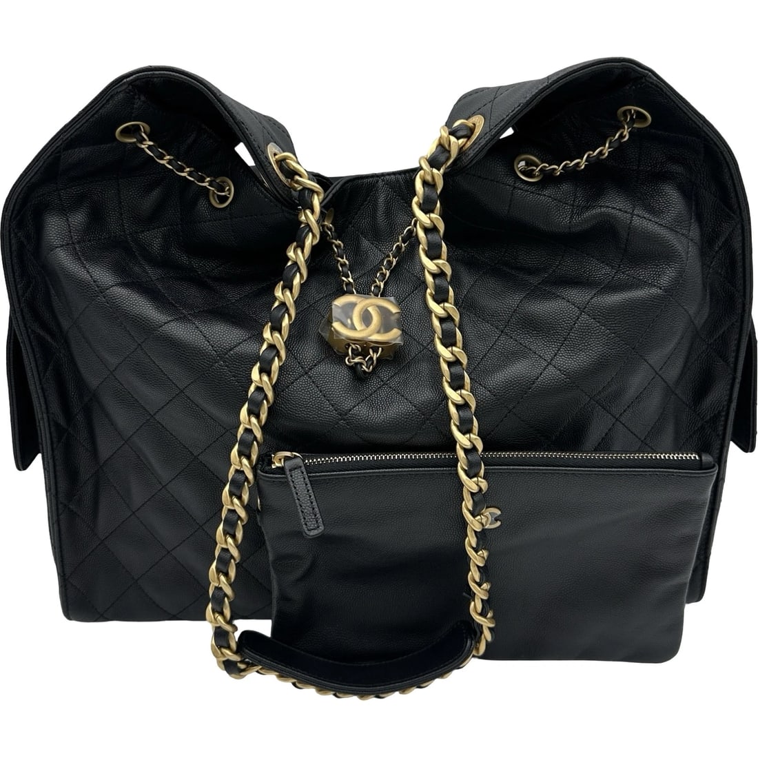 CHANEL 25 LARGE SHOULDER BAG: CHANEL 25 Large Shoulder Bag Brand: CHANEL Type/Style: Shoulder Bag Material: Caviar skin Color: Black Gold Hardware Size: W14.2 x H12.2x D5.9inch Shoulder:26.8inch Accessories: None Acces