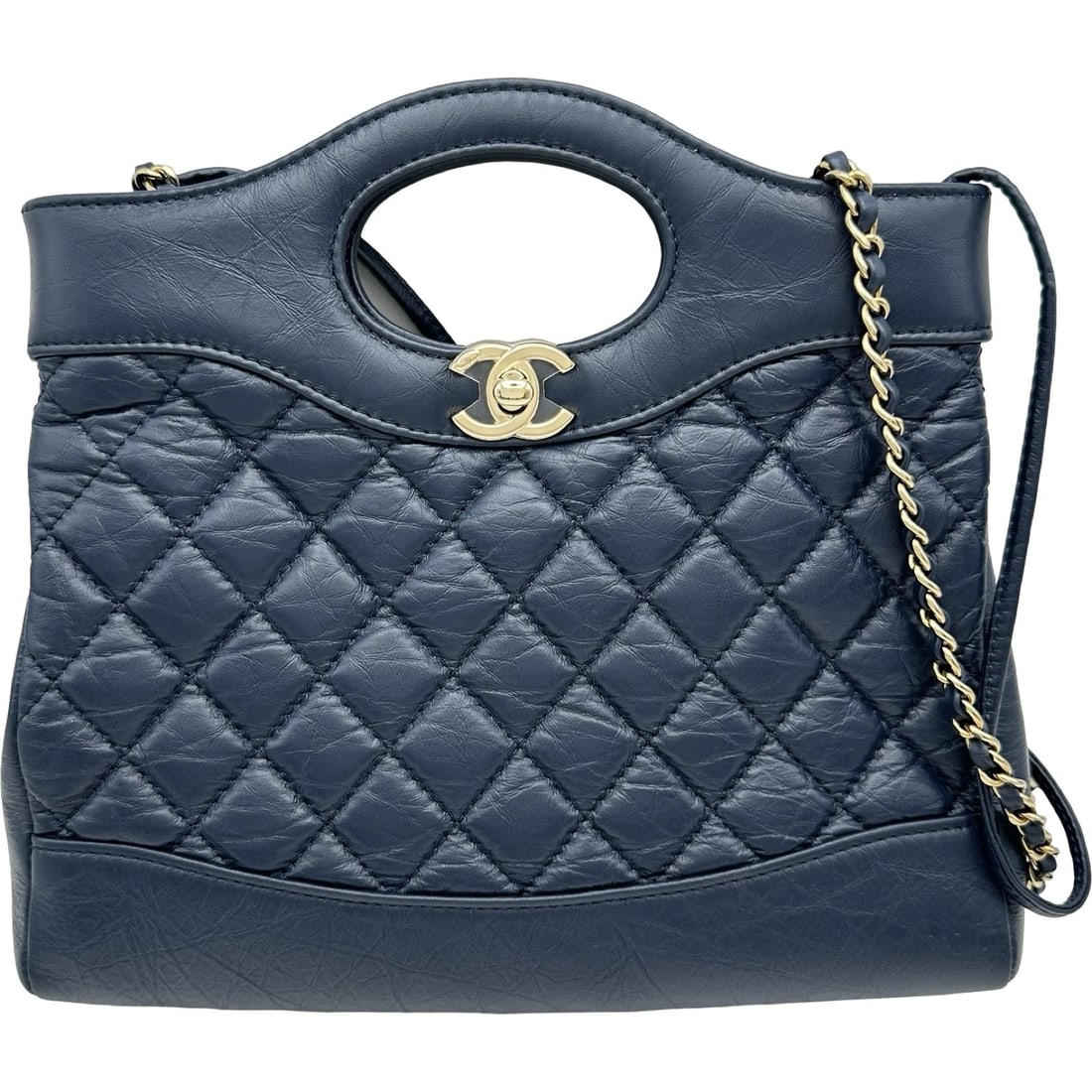 CHANEL 31 MINI SHOPPING BAG: CHANEL 31 Mini Shopping Bag Brand: CHANEL Type/Style: Shoulder Bag Material: Calfskin Color: Navy Gold Hardware Size: W9.3 x H7.9x D1.8inch Shoulder:40.2inch Accessories: None Accessories Notice: