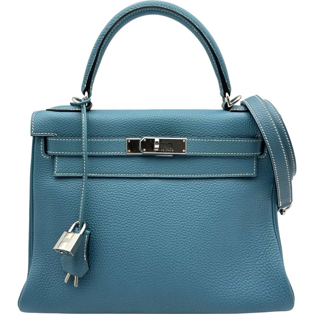HERMES KELLY 28 INTERNAL SEWING HANDBAG: HERMES Kelly 28 internal sewing Handbag Brand: HERMES Type/Style: Handbag Material: Togo Color: Blue Gene SilverHardware Size: W11.0 x H8.7x D3.9inch Shoulder:35.4inch Accessories: None Accessories