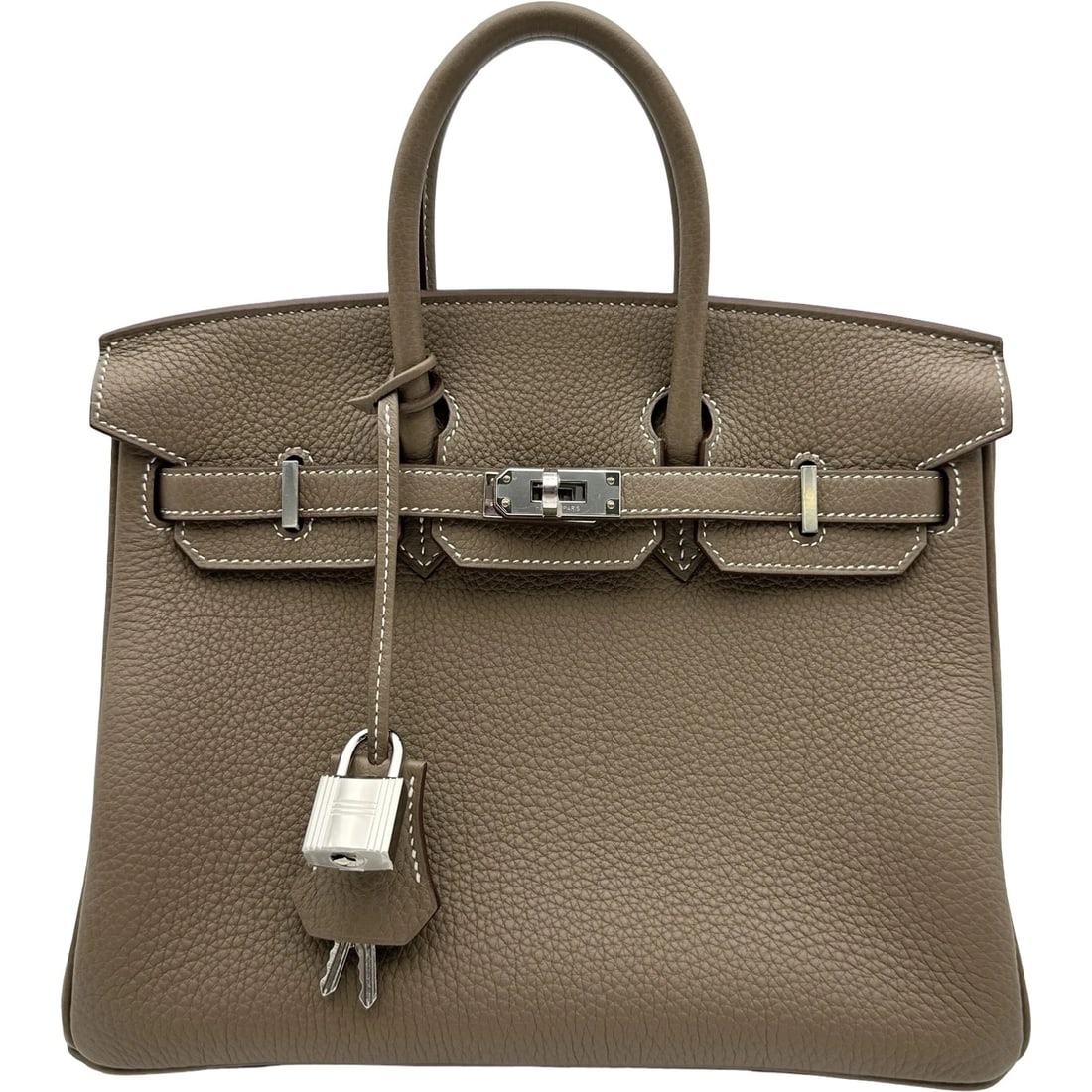 HERMES BIRKIN 25 HANDBAG: HERMES Birkin 25 Handbag Brand: HERMES Type/Style: Handbag Material: Togo Color: Etop SilverHardware Size: W9.8 x H7.9x D5.1inch Accessories: None Accessories Notice: When purchasing pre-o