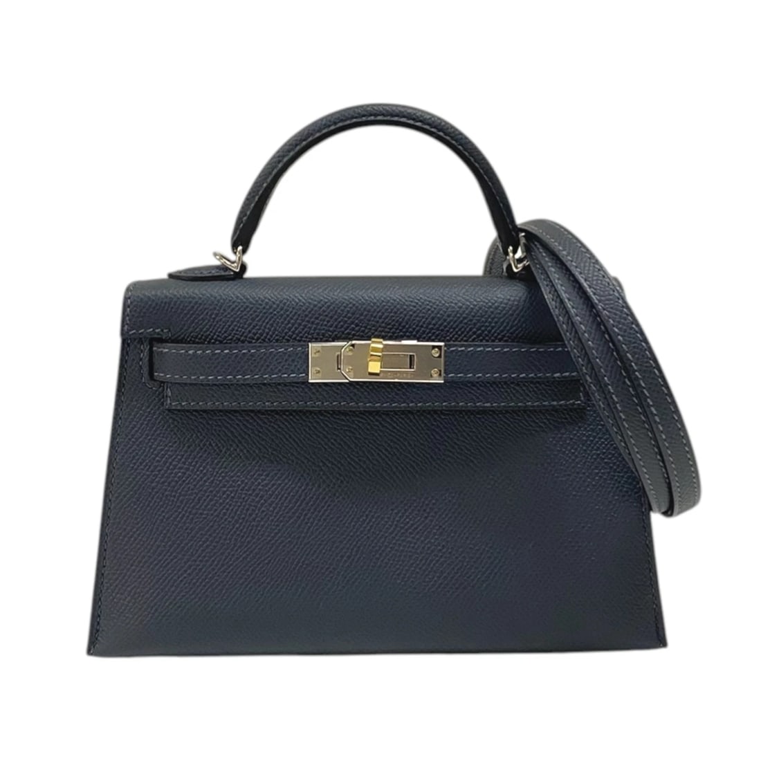HERMES MINI KELLY 2 HANDBAG: HERMES Mini Kelly 2 Handbag Brand: HERMES Type/Style: Handbag Material: Epsom Color: Grimist Silver Hardware x Gold Hardware Size: W7.5 x H4.7x D2.2inch Shoulder:38.2inch Accessories: None