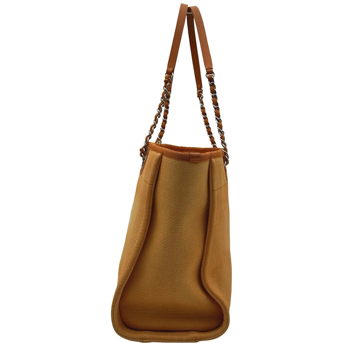 CHANEL DEAUVILLE CHAIN TOTE TOTE BAG: CHANEL Deauville Chain Tote Tote Bag Brand: CHANEL Type/Style: Tote Bag Material: canvas Color: Orange Size: W13.6 x H10.6x D6.3inch Accessories: None Accessories Notice: When purchasing p