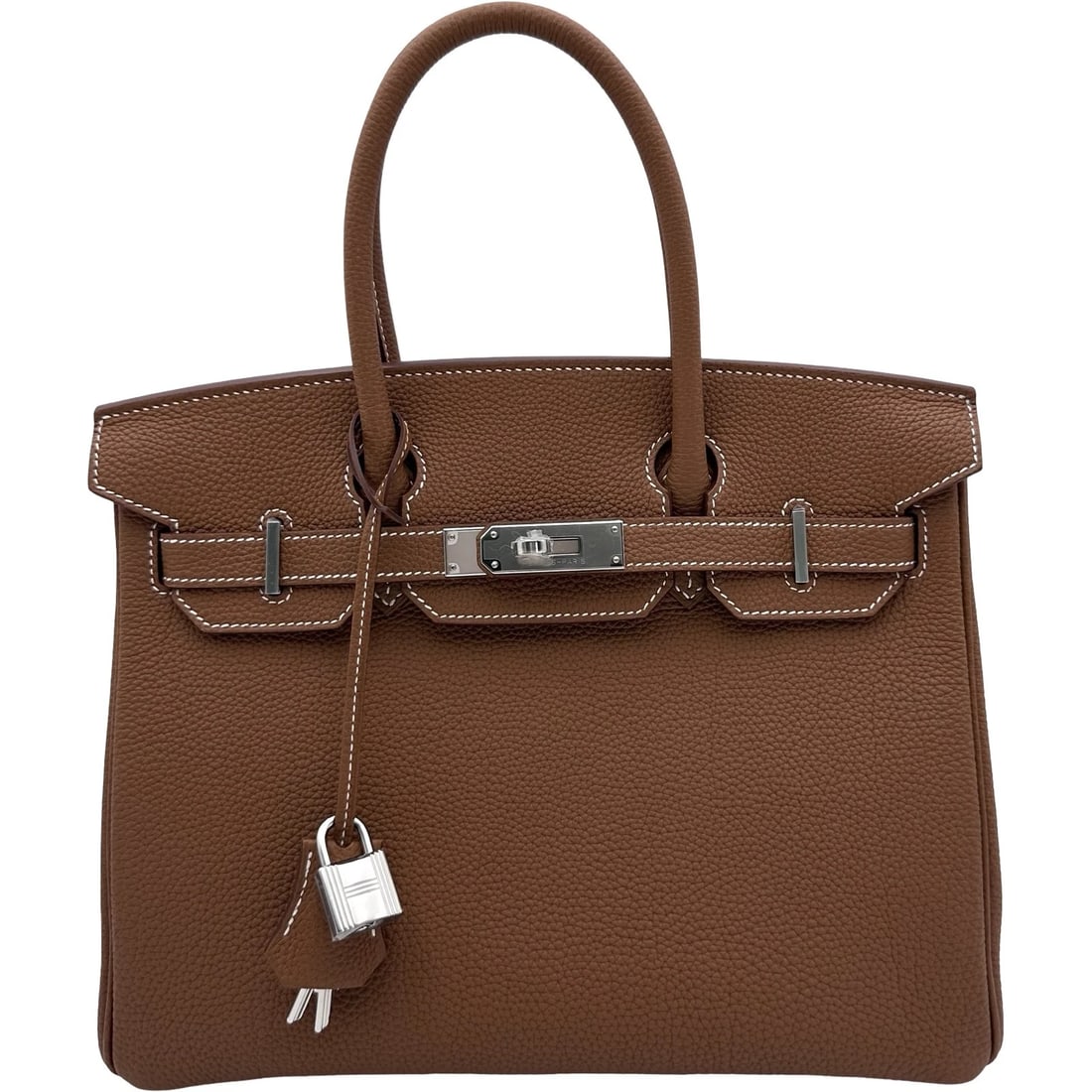 HERMES BIRKIN 30 HANDBAG: HERMES Birkin 30 Handbag Brand: HERMES Type/Style: Handbag Material: Togo Color: Gold SilverHardware Size: W11.8 x H8.7x D6.3inch Accessories: None Accessories Notice: When purchasing pre-owned