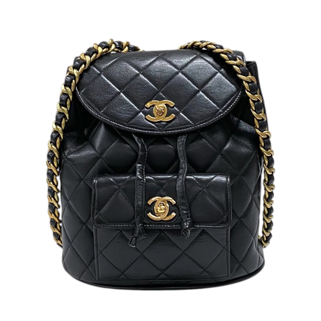 CHANEL MATRASSE BACKPACK: CHANEL Matrasse Backpack Brand: CHANEL Type/Style: Backpack ?? Daypack Material: lambskin Color: Black Gold Hardware Size: W8.5 x H9.4x D3.9inch Accessories: None Accessories Notice: When purchasing