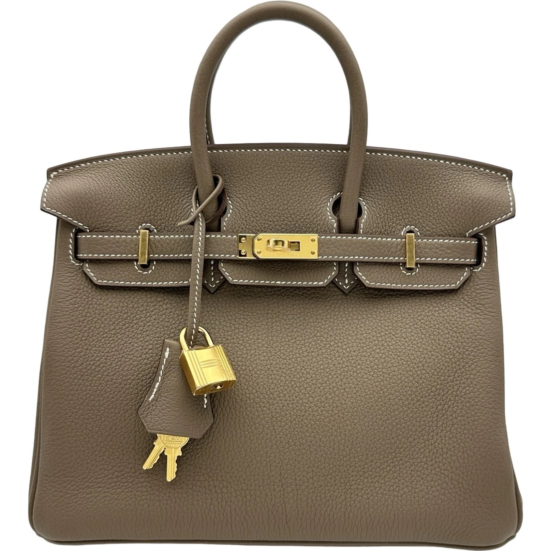 HERMES BIRKIN 25 HANDBAG: HERMES Birkin 25 Handbag Brand: HERMES Type/Style: Handbag Material: Togo Color: Etup Gold Hardware Size: W9.8 x H8.3x D5.1inch Accessories: None Accessories Notice: When purchasing pre-owned goods,