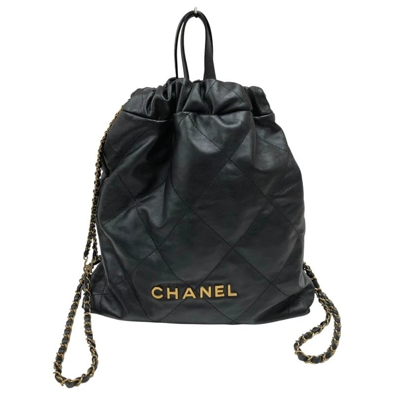 CHANEL 22 LARGE BACKPACK: CHANEL 22 Large Backpack Brand: CHANEL Type/Style: Backpack ?? Daypack Material: Shiny calfskin Color: Black Gold Hardware Size: W12.2 x H14.6x D3.0inch Accessories: None Accessories Notice: When