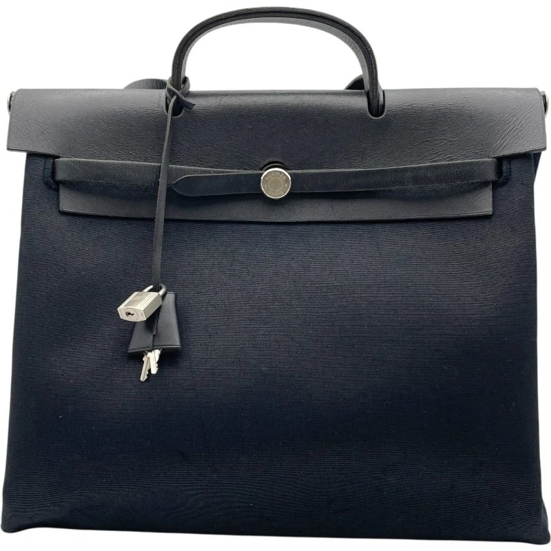 HERMES HERBAG HANDBAG: HERMES Herbag Handbag Brand: HERMES Type/Style: Handbag Material: Toile Leather Color: Black SilverHardware Size: W15.0 x H13.0x D4.7inch Accessories: None Accessories Notice: When purchas