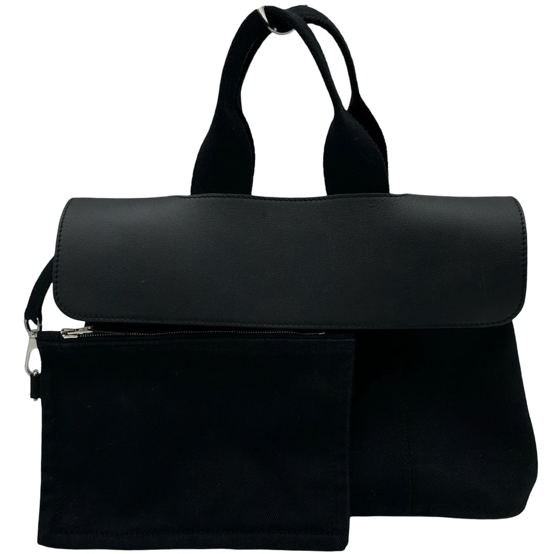 HERMES VALPARAISO PM HANDBAG: HERMES Valparaiso PM Handbag Brand: HERMES Type/Style: Handbag Material: Toile aux chamonix Color: Black SilverHardware Size: W12.2 x H8.3x D5.1inch Accessories: None Accessories Notice: When