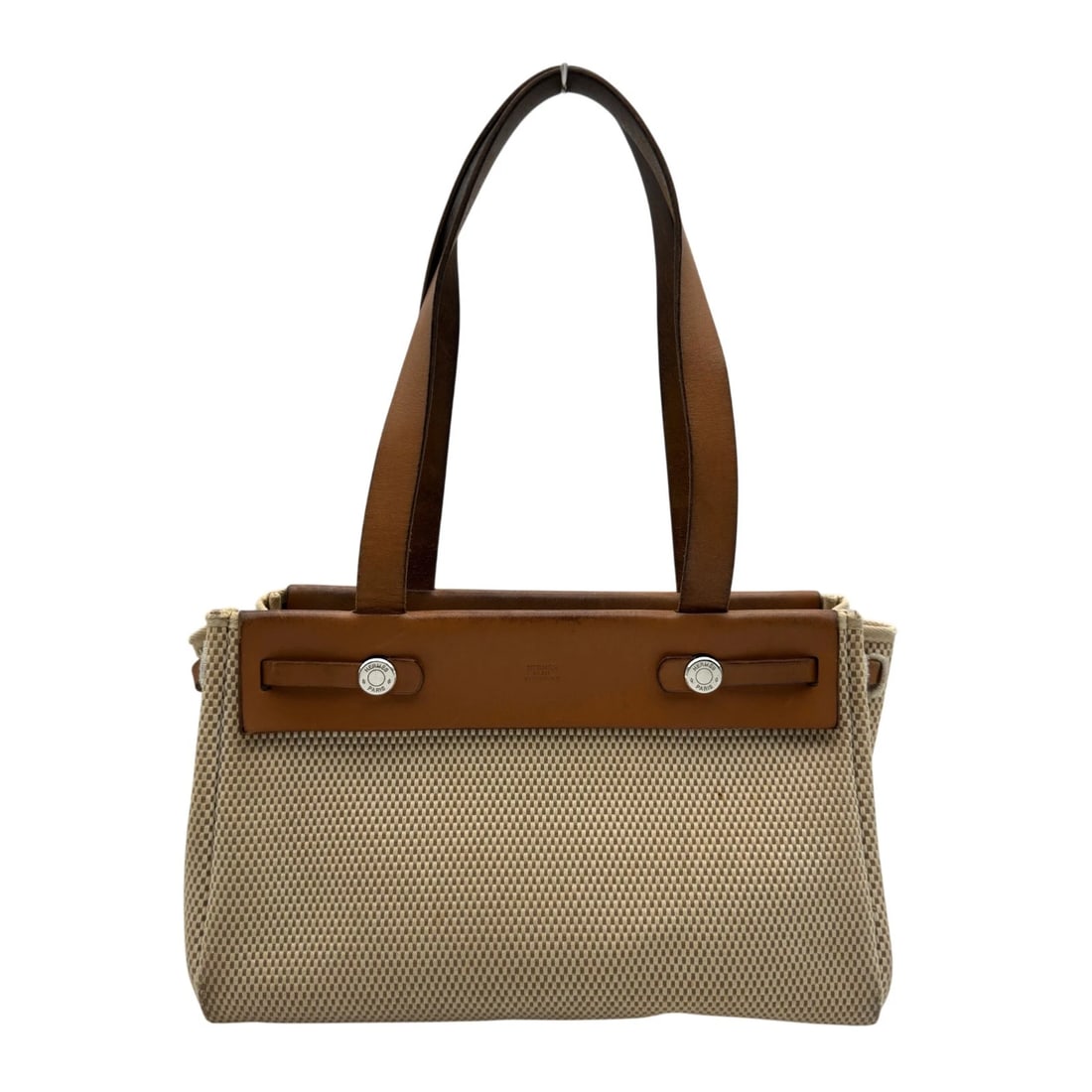 HERMES HERBAG KABAS PM TOTE BAG: HERMES Herbag Kabas PM Tote Bag Brand: HERMES Type/Style: Tote Bag Material: Toile/leather Color: gold Size: W12.6 x H7.9x D5.1inch Accessories: None Accessories Notice: When purchasing pr
