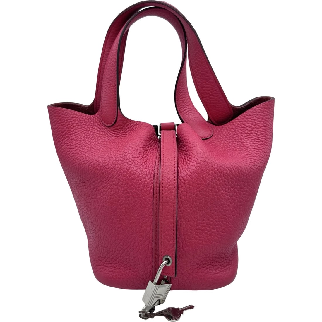 HERMES PICOTAN LOCK PM HANDBAG: HERMES Picotan Lock PM Handbag Brand: HERMES Type/Style: Handbag Material: Taurillon Clemence Color: Rose Extreme SilverHardware Size: W7.1 x H7.5x D5.3inch Accessories: None Accessories N