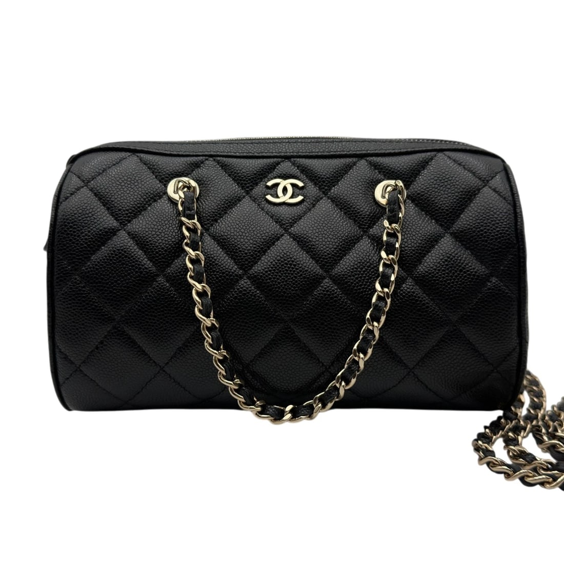CHANEL MATRASSE MINI BOSTON BAG: CHANEL Matrasse Mini Boston Bag Brand: CHANEL Type/Style: Boston bag Material: Caviar skin Color: Black Gold Hardware Size: W7.1 x H4.3x D3.5inch Accessories: None Accessories Notice: When