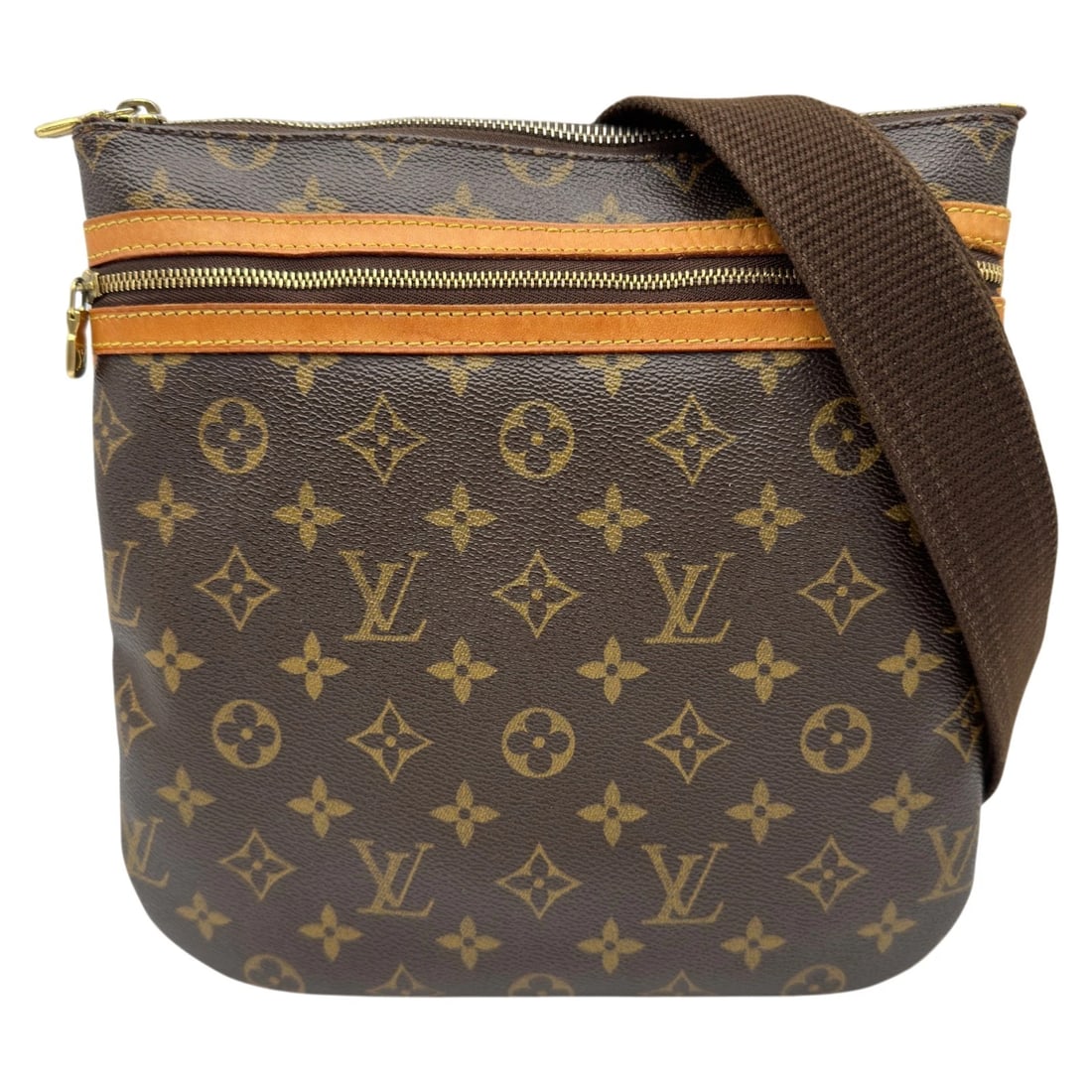 LOUIS VUITTON POCHETTE BOSPHORE SHOULDER BAG: LOUIS VUITTON Pochette Bosphore Shoulder Bag Brand: LOUIS VUITTON Type/Style: Shoulder Bag Material: monogram/leather Color: Brown Size: W10.0 x H10.0x D0.8inch Accessories: None Accessori