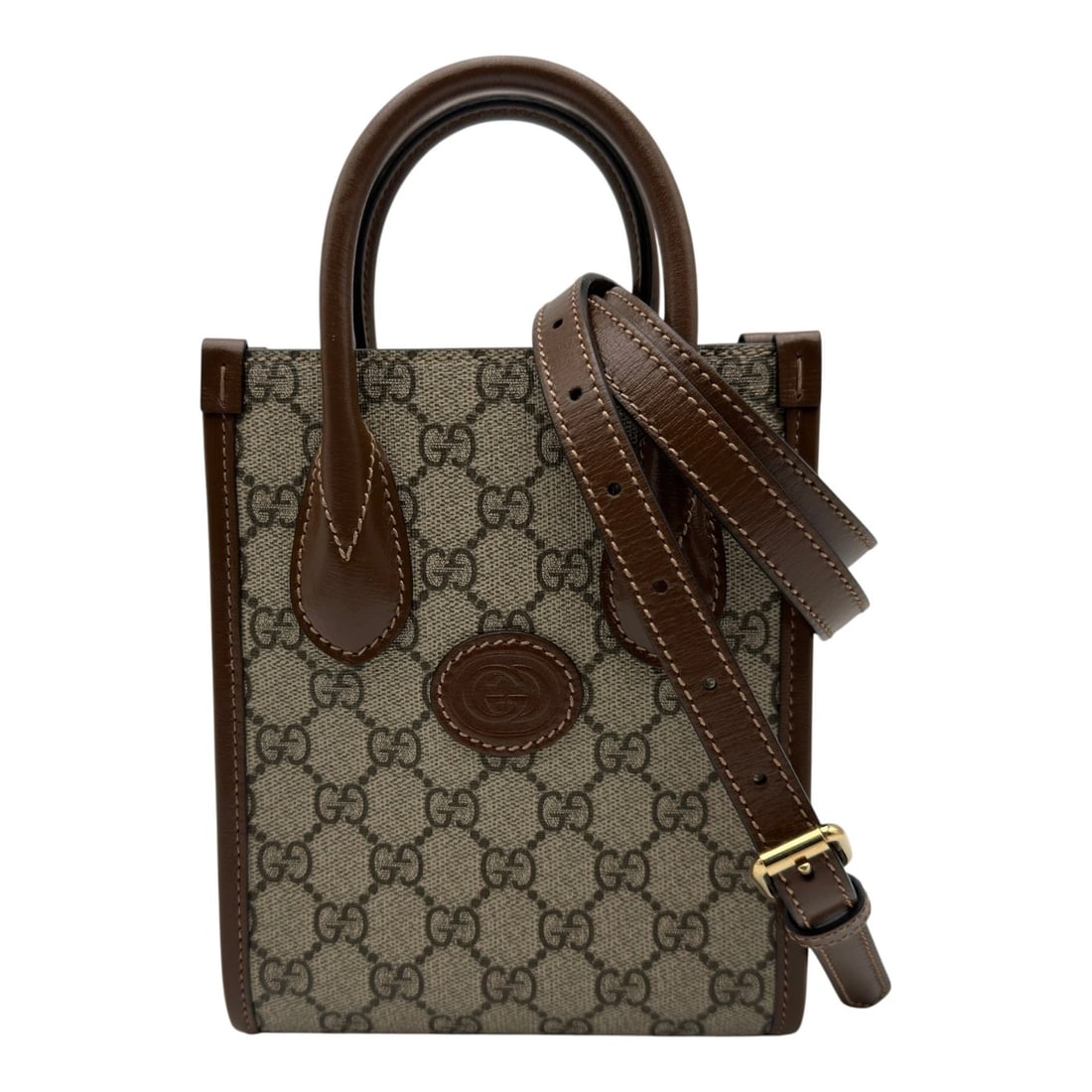 GUCCI GG SUPREME MINI TOTE TOTE BAG: GUCCI GG Supreme mini tote Tote Bag Brand: GUCCI Type/Style: Tote Bag Material: GG Supreme / Leather Color: Brown Size: W6.1 x H7.5x D2.4inch Accessories: None Accessories Notice: When pur