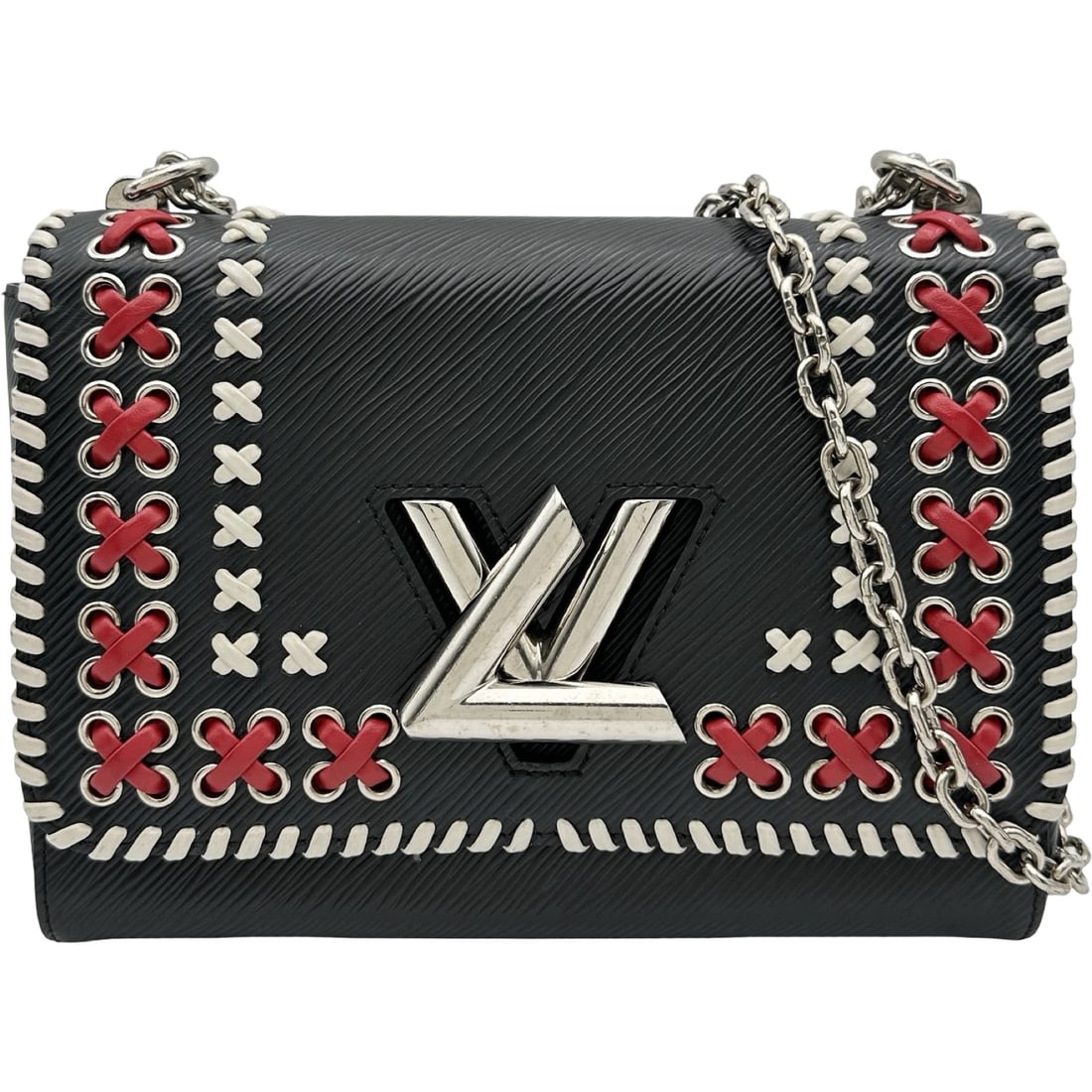 LOUIS VUITTON TWIST MM SHOULDER BAG: LOUIS VUITTON Twist MM Shoulder Bag Brand: LOUIS VUITTON Type/Style: Shoulder Bag Material: Epi Color: White/Red SilverHardware Size: W9.1 x H6.3x D3.7inch Accessories: None Accessories No