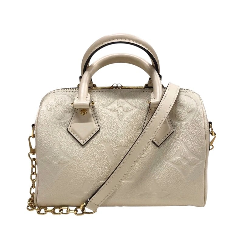 LOUIS VUITTON SPEEDY BANDRIERE 20 SHOULDER BAG: LOUIS VUITTON Speedy Bandriere 20 Shoulder Bag Brand: LOUIS VUITTON Type/Style: Shoulder Bag Material: Monogram anplant leather Color: claim Size: W7.9 x H5.9x D4.3inch Accessories: None A