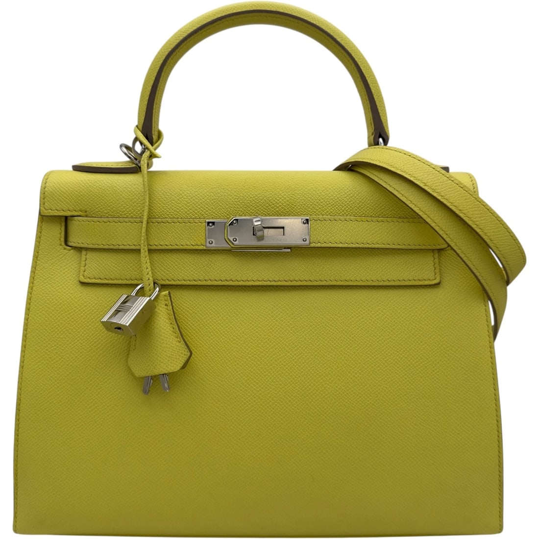 HERMES KELLY 28 OUTER SEWING SHOULDER BAG: HERMES Kelly 28 outer sewing Shoulder Bag Brand: HERMES Type/Style: Shoulder Bag Material: Epsom Color: Lime SilverHardware Size: W11.0 x H8.5x D3.9inch Accessories: None Accessories Notice: When