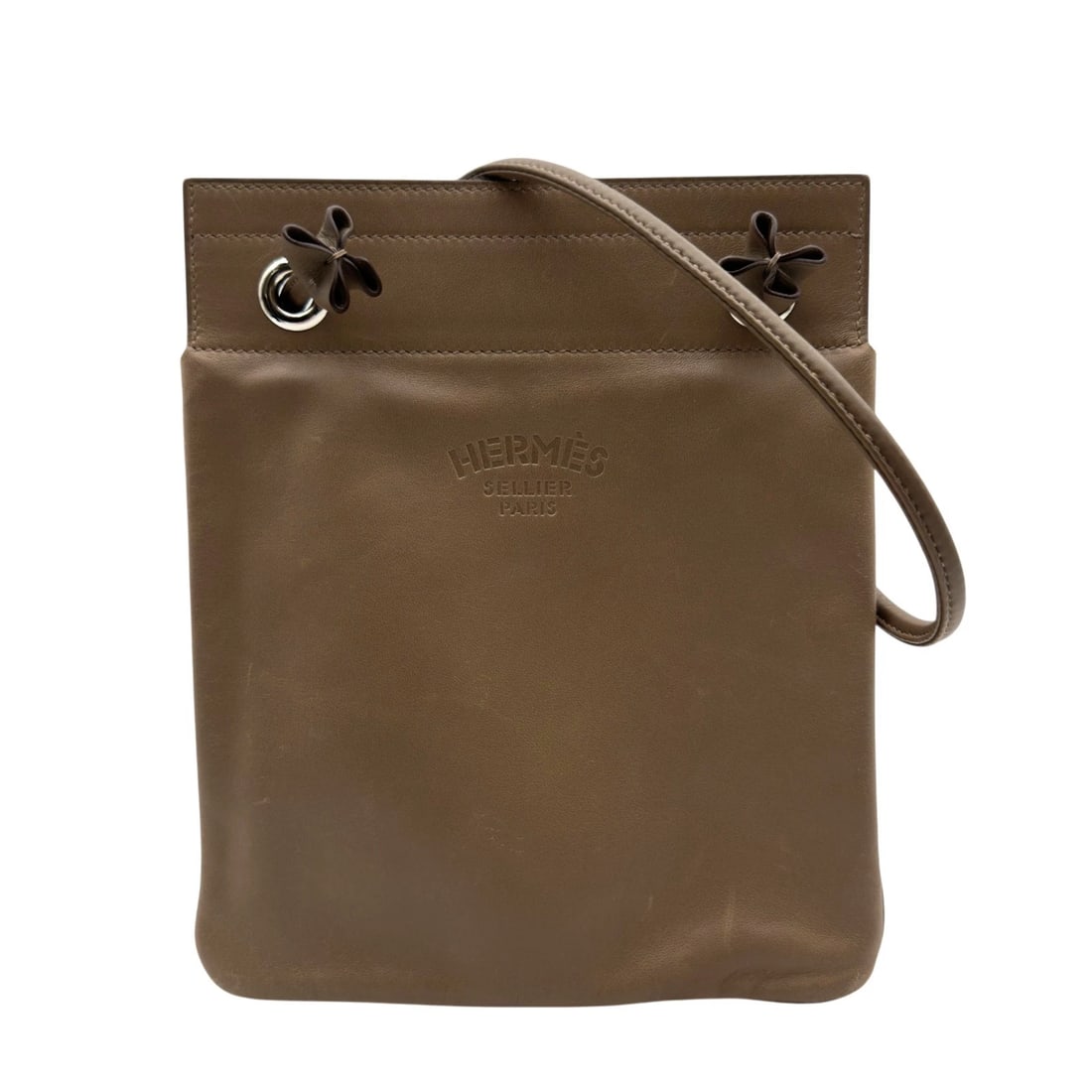 HERMES ALINE MINI SHOULDER BAG: HERMES Aline Mini Shoulder Bag Brand: HERMES Type/Style: Shoulder Bag Material: Swift Color: Beige de Weimar Size: W7.9 x H9.1x D0.4inch Accessories: None Accessories Notice: When purchasing