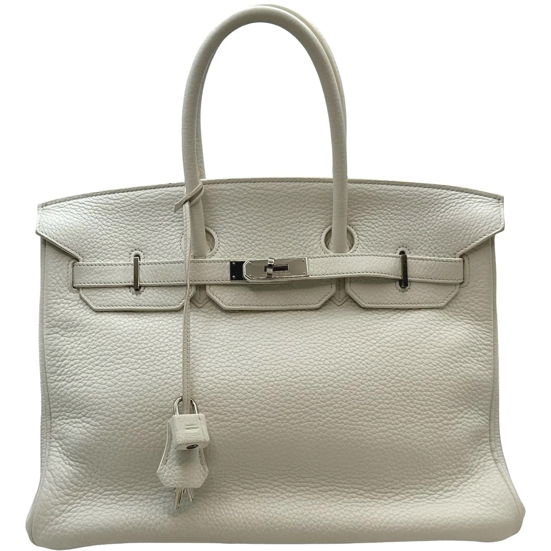 HERMES BIRKIN 35 HANDBAG: HERMES Birkin 35 Handbag Brand: HERMES Type/Style: Handbag Material: Taurillon Clemence Color: White SilverHardware Size: W13.8 x H9.8x D7.1inch Accessories: None Accessories Notice: When purchasing