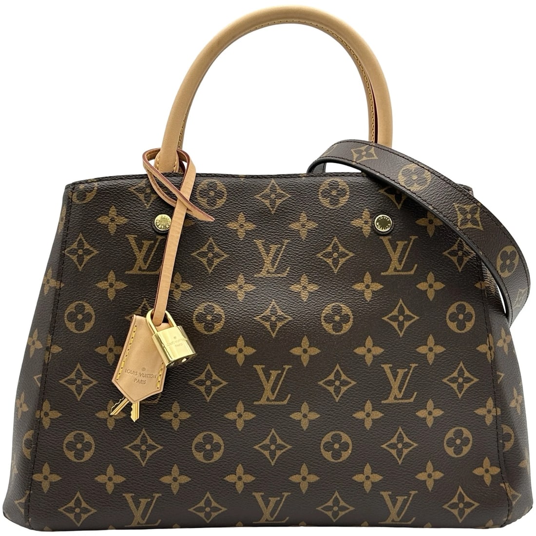 LOUIS VUITTON MONTAIGNE MM SHOULDER BAG: LOUIS VUITTON Montaigne MM Shoulder Bag Brand: LOUIS VUITTON Type/Style: Shoulder Bag Material: Monogram canvas Color: Brown Size: W13.8 x H9.8x D5.9inch Accessories: None Accessories Notice: When