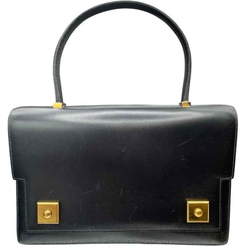 HERMES PIANO HANDBAG: HERMES piano Handbag Brand: HERMES Type/Style: Handbag Material: Box scarf Color: Black GD Hardware Size: W10.0 x H6.5x D1.6inch Accessories: None Accessories Notice: When purchasing pre-owned goods,